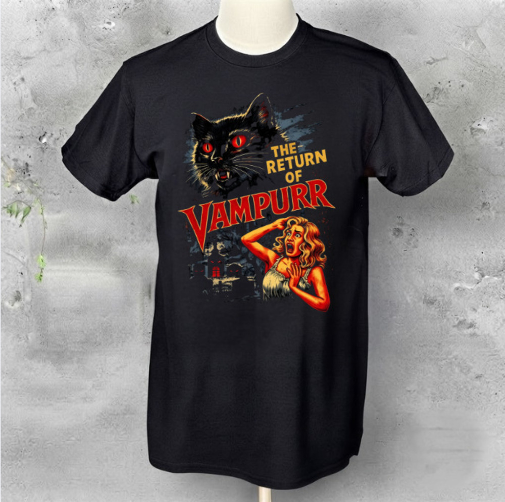 The Return Of Vampurr Vampire Cat Horror Movie Parody Vintage Black T-Shirt